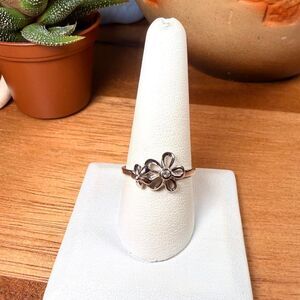 Double Flower Ring - Size 10 - .925 Sterling Silver